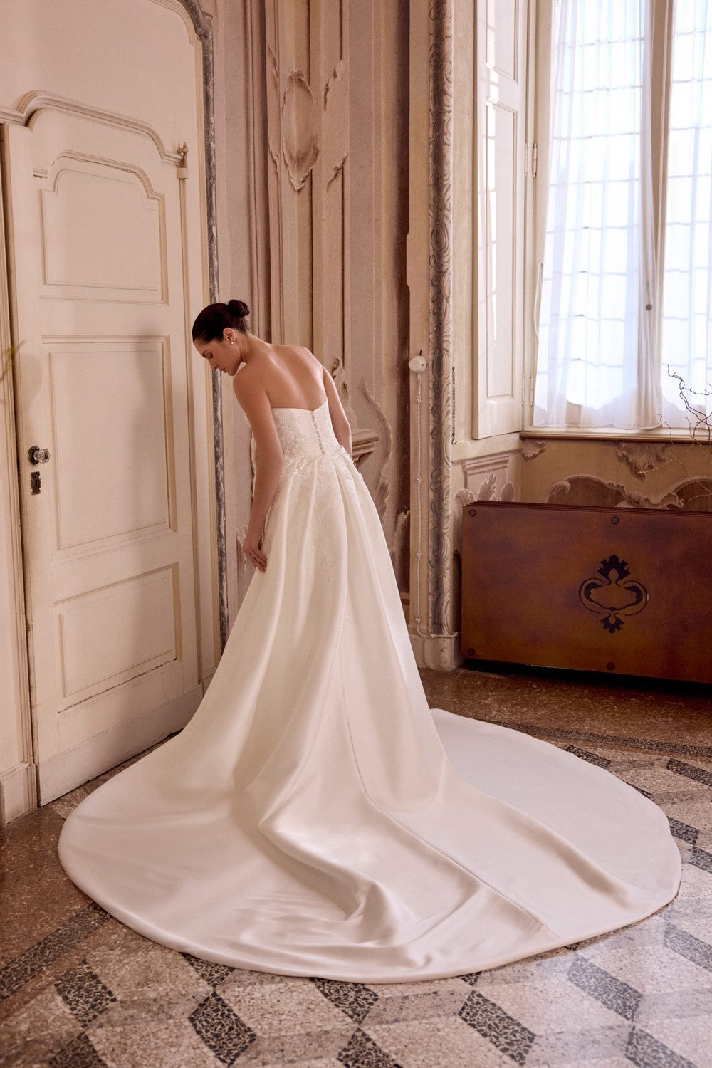 3D Floral Silk Fit-And-Flare Wedding Dress With Detachable Overskirt by Justin Alexander — image 5 of 5