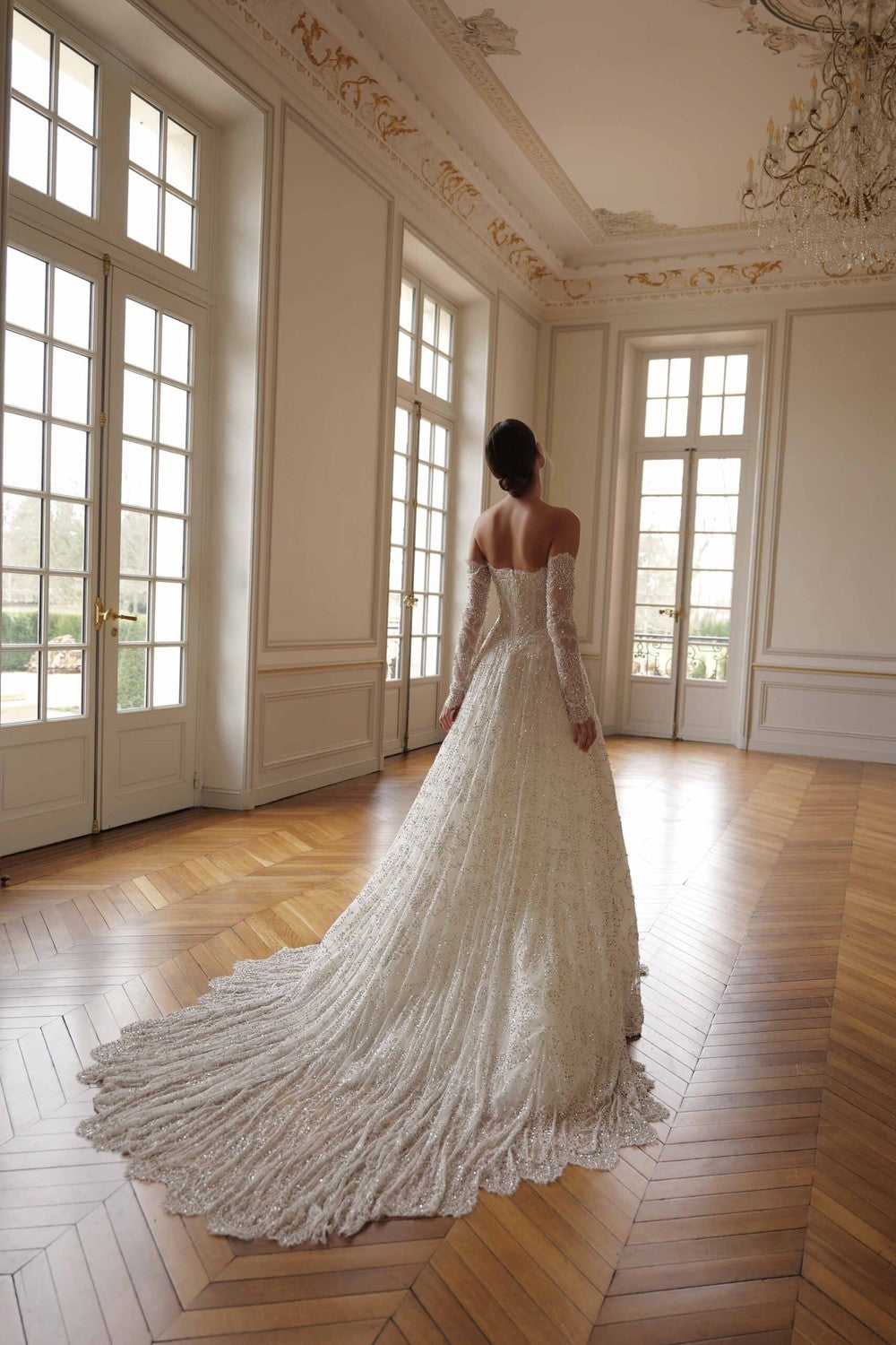 Regal Crystal-Embellished Lace Ball Gown With Off-The-Shoulder Long Sleeves by Lee Petra Grebenau — image 3 of 3