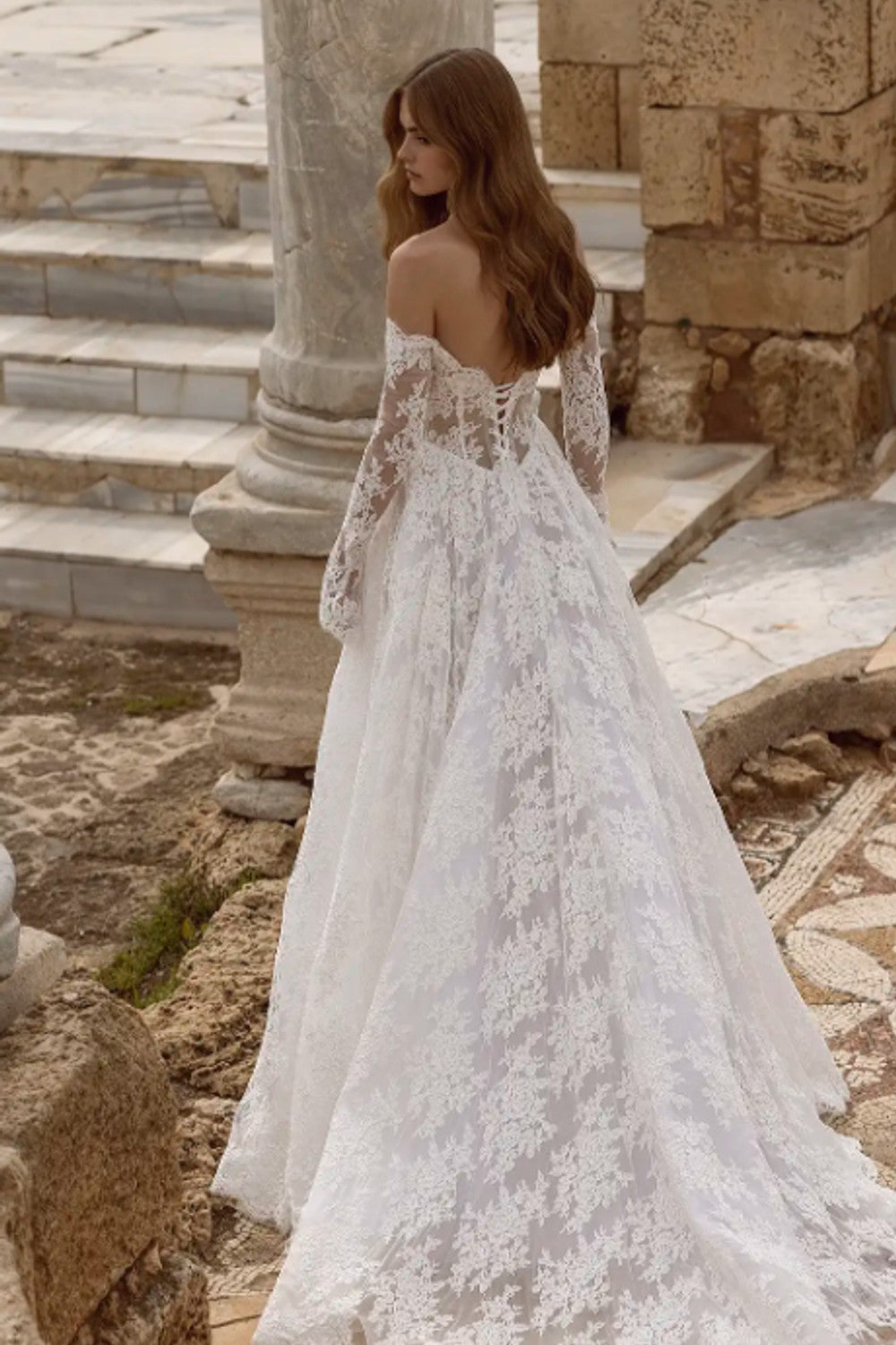 Romantic Off-the-Shoulder Long Sleeve Lace A-Line Wedding Dress by Love by Pnina Tornai — image 2 of 2