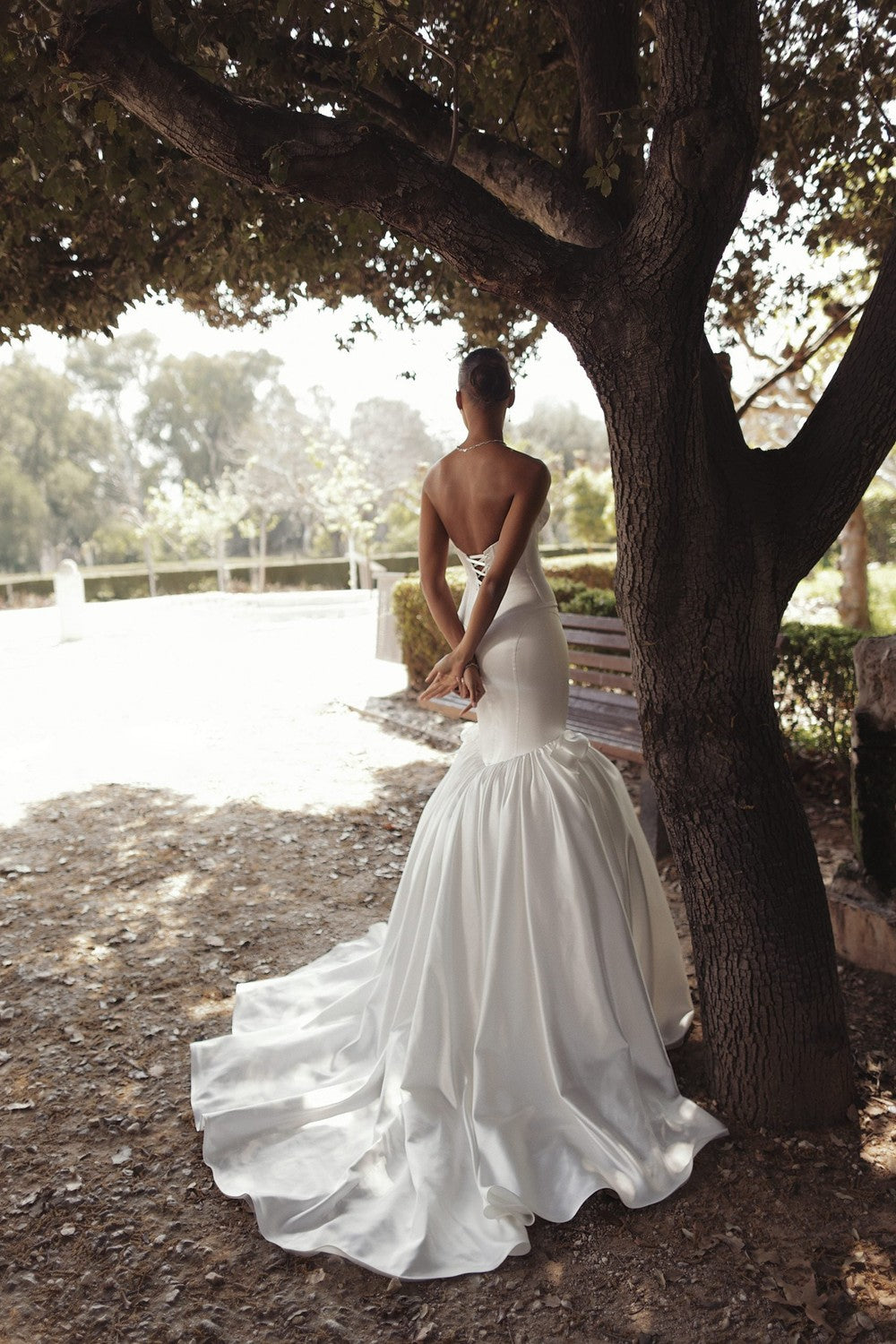 Modern And Minimalist Satin Mermaid Wedding Dress With Bows by Love by Pnina Tornai — image 2 of 2