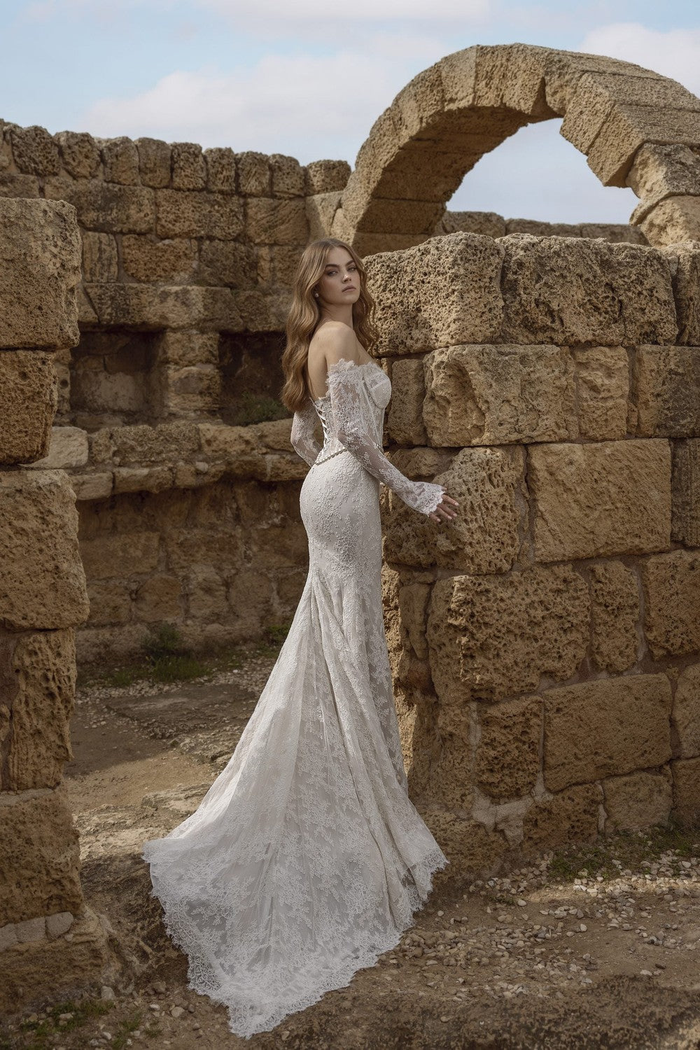 Off-The-Shoulder Long Sleeve Lace Fit-And-Flare Wedding Dress by Love by Pnina Tornai — image 3 of 3