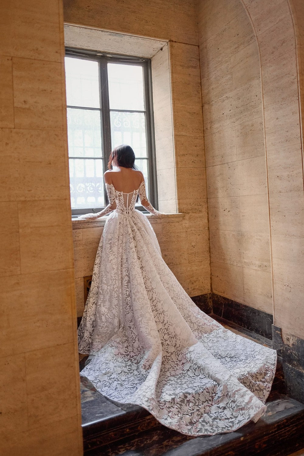 Dramatic Basque-Waist Lace Ball Gown With Detachable Sleeves by Love by Pnina Tornai — image 2 of 2