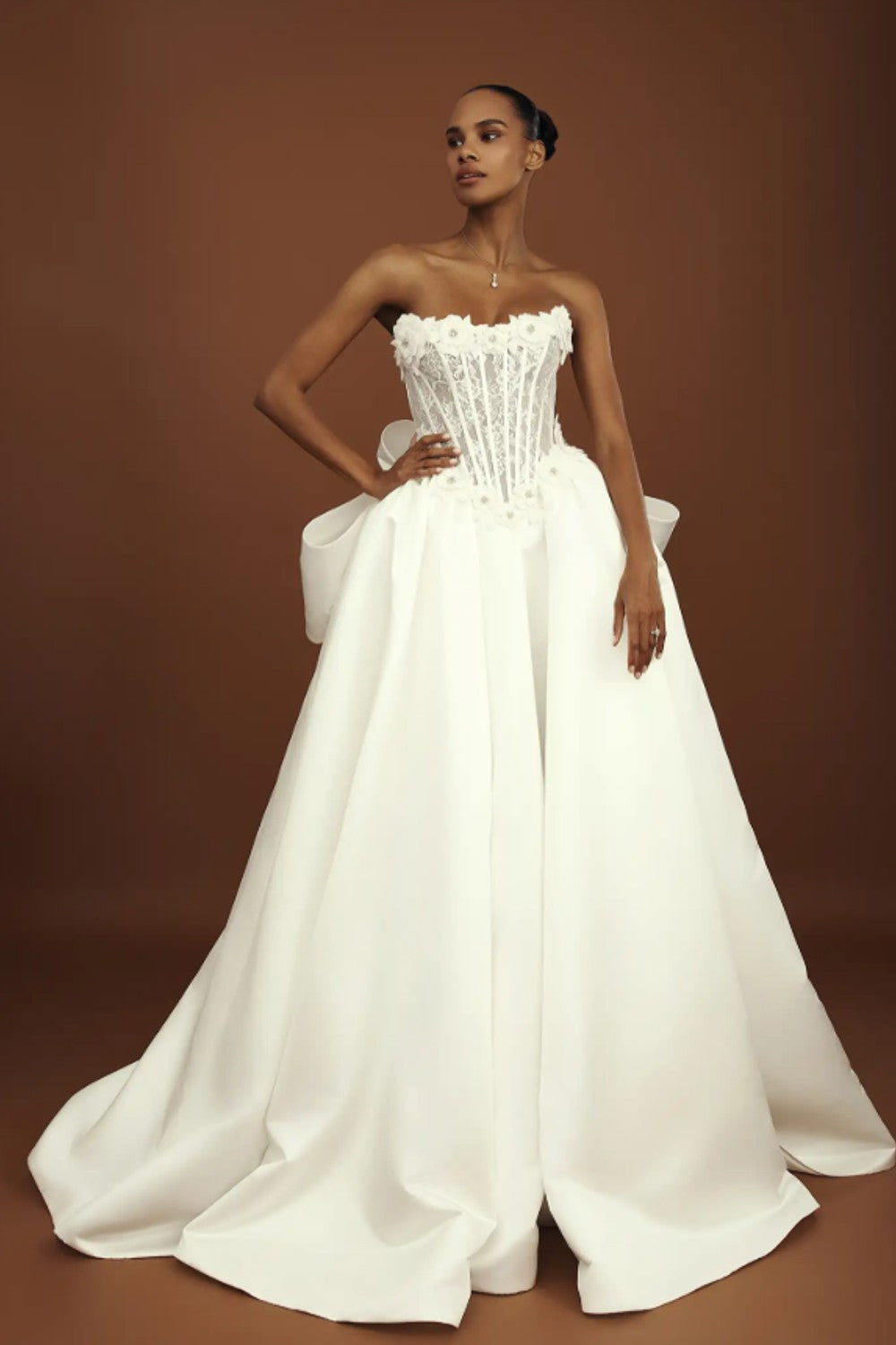Romantic And Glamorous 3D Floral Basque-Waist Ball Gown With Bow by Love by Pnina Tornai — image 1 of 3
