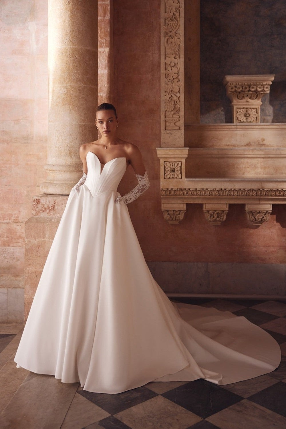Plus-Size Simple Strapless Basque-Waist Ball Gown by Love by Pnina Tornai — image 2 of 3