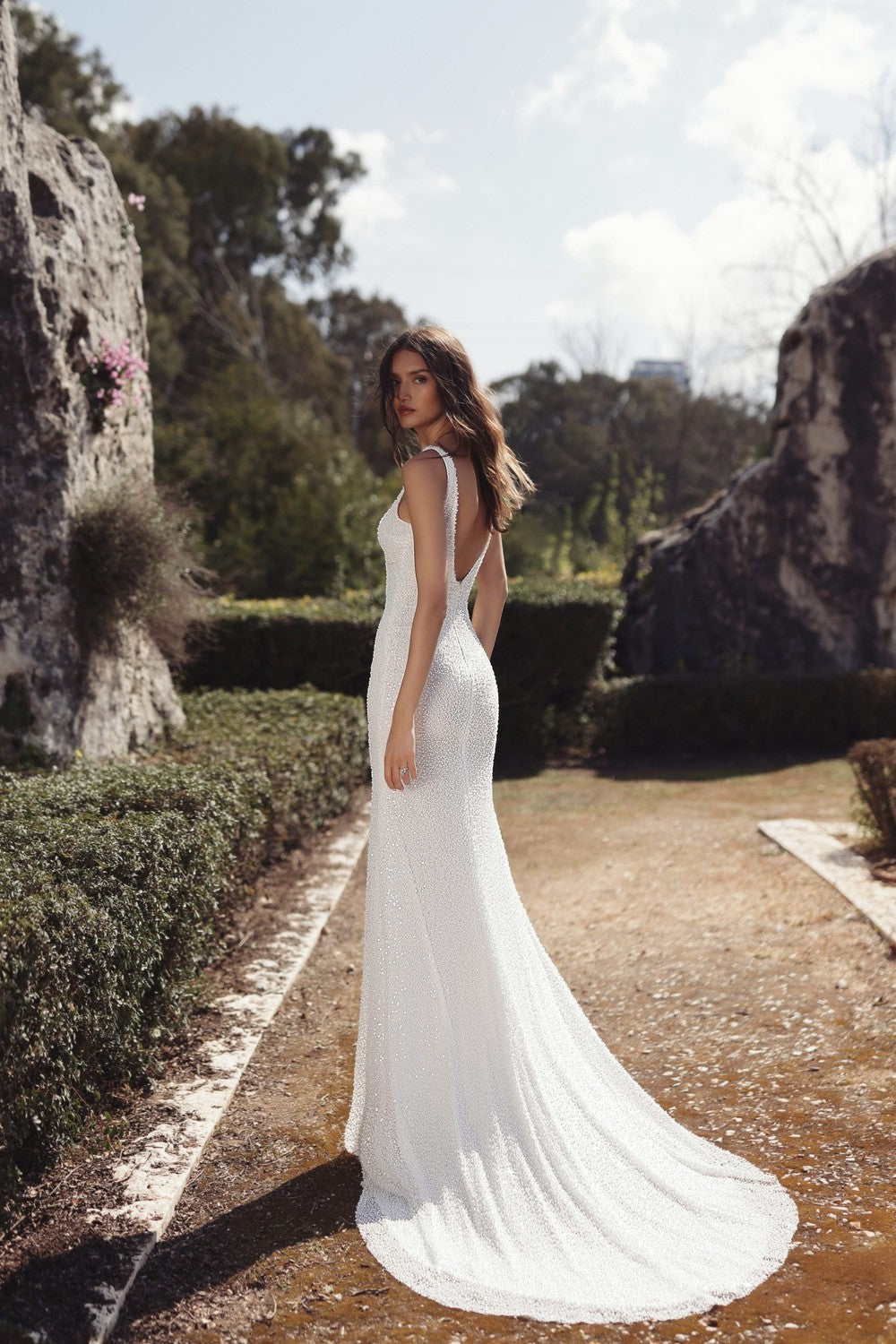 Sparkly Scoop-Neck Sheath Wedding Dress With Open Back by Love by Pnina Tornai — image 2 of 2