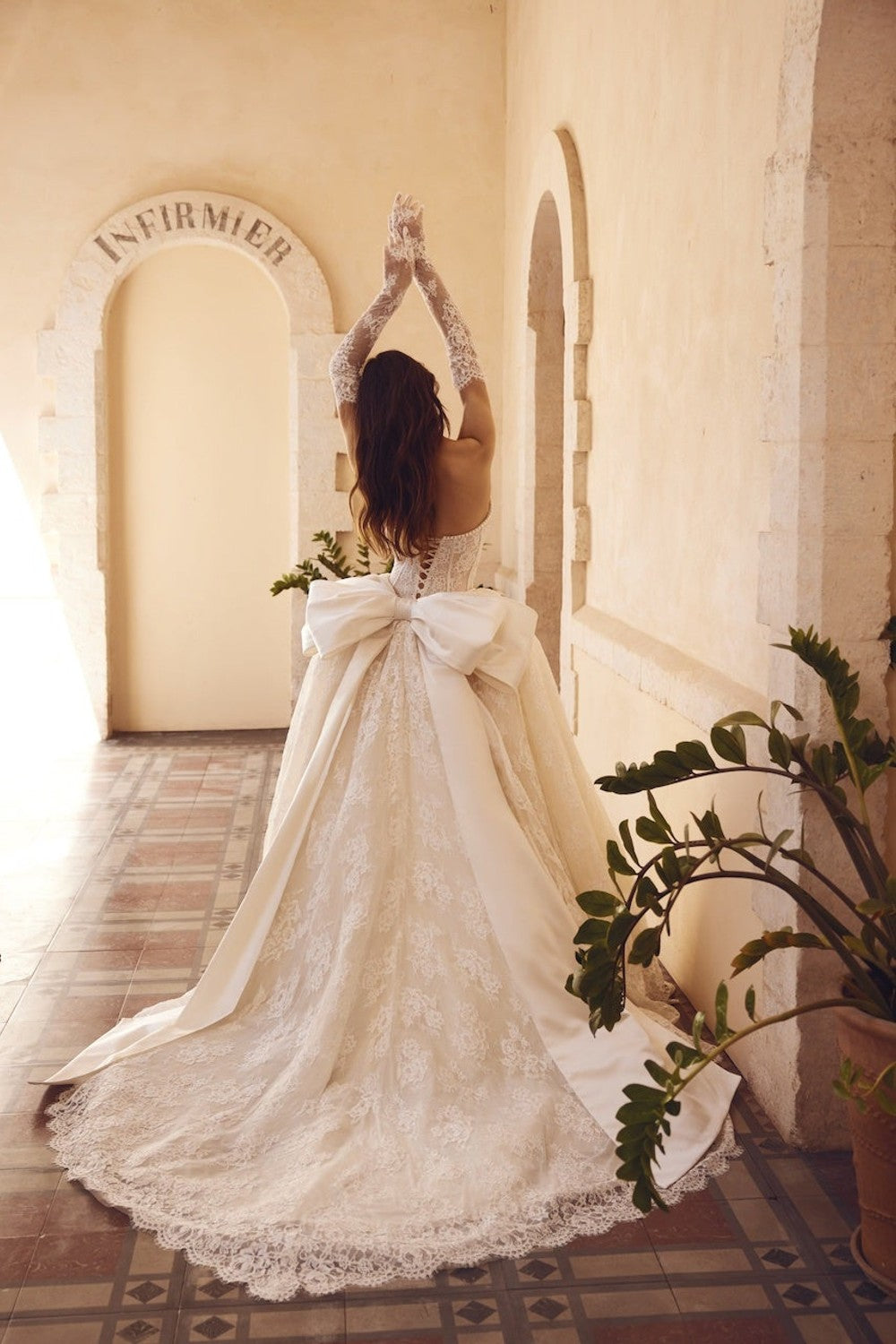 Strapless Lace Ball Gown With Pearls And Bow by Love by Pnina Tornai — image 2 of 2