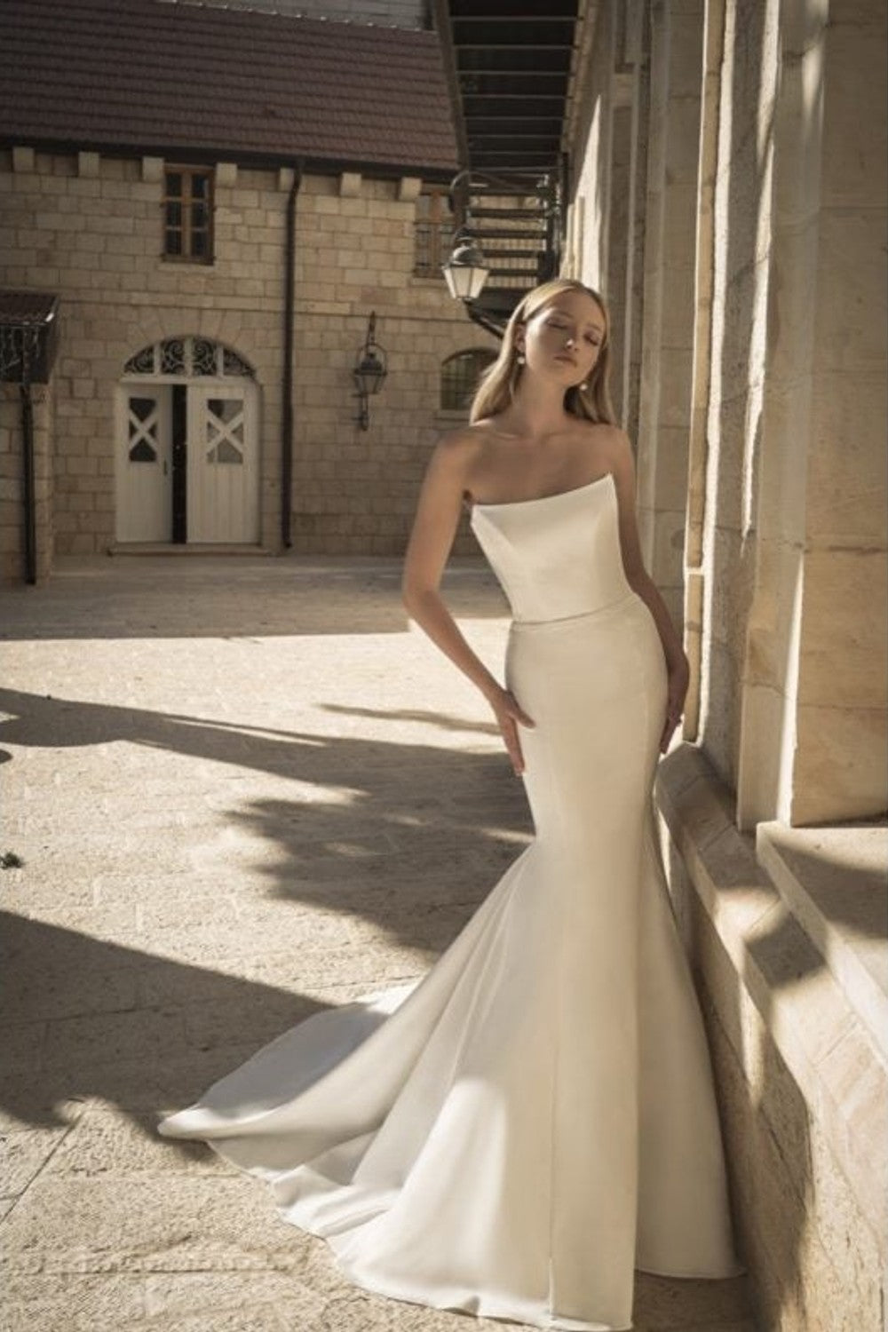 Strapless Stretch Satin Fit-and-Flare Wedding Dress by Love by Pnina Tornai — image 2 of 4