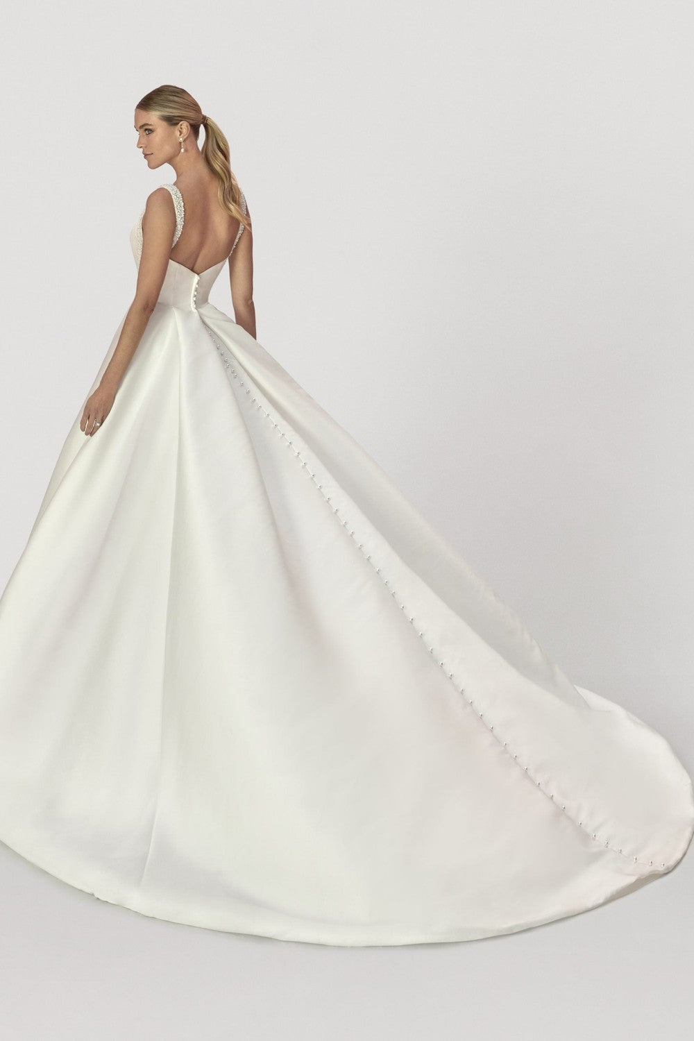 Simple And Timeless Ball Gown With Embellished Straps And Buttons by Madison James — image 2 of 2
