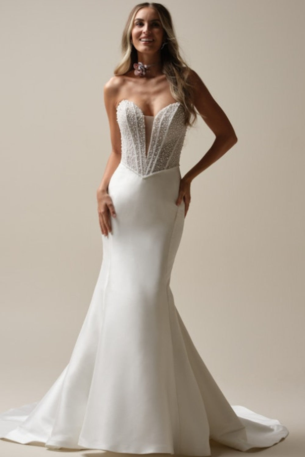 Embellished Fit-And-Flare Wedding Dress With Detachable Overskirt by Maggie Sottero — image 1 of 3