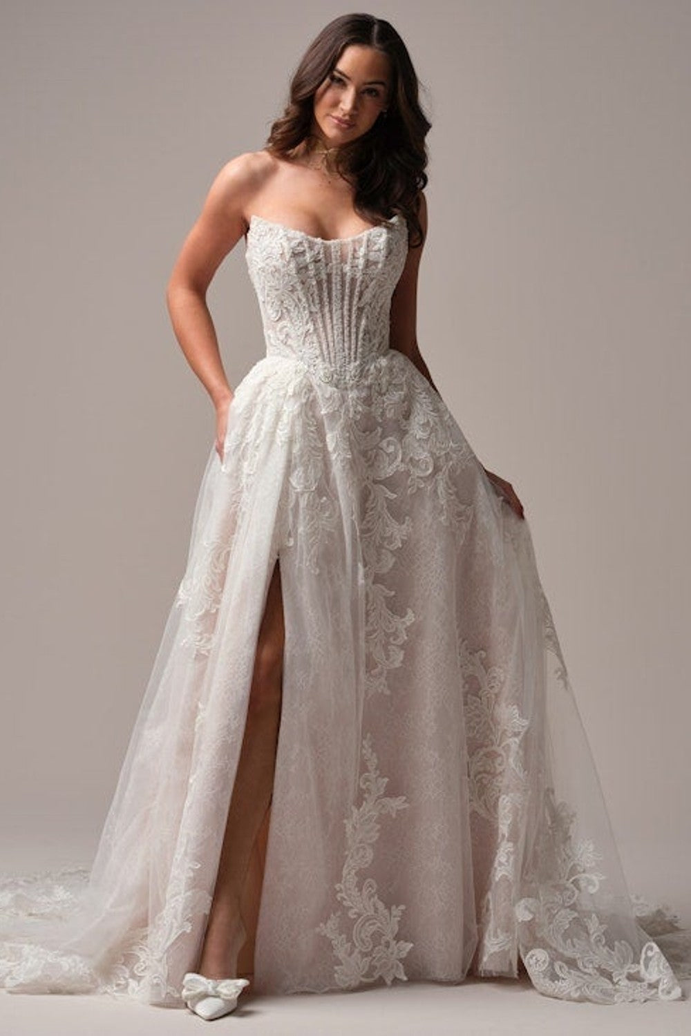 Lace Basque-Waist A-Line Wedding Dress