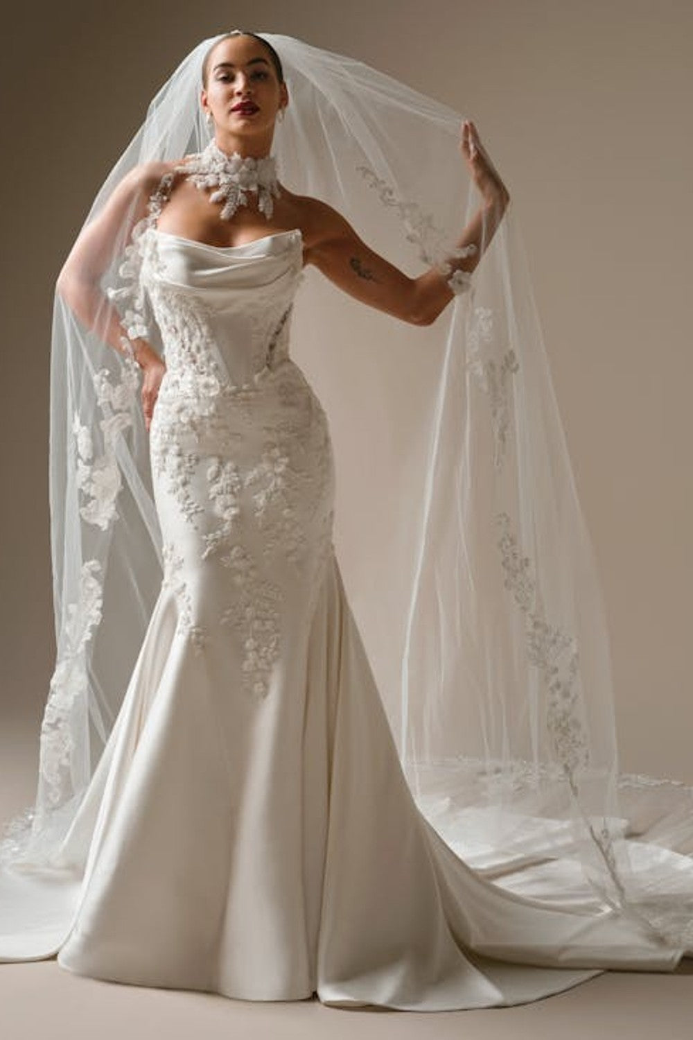 Plus-Size Modern And Romantic Embellished Satin Fit-And-Flare Wedding Dress With Detachable Accessories by Maggie Sottero — image 5 of 5