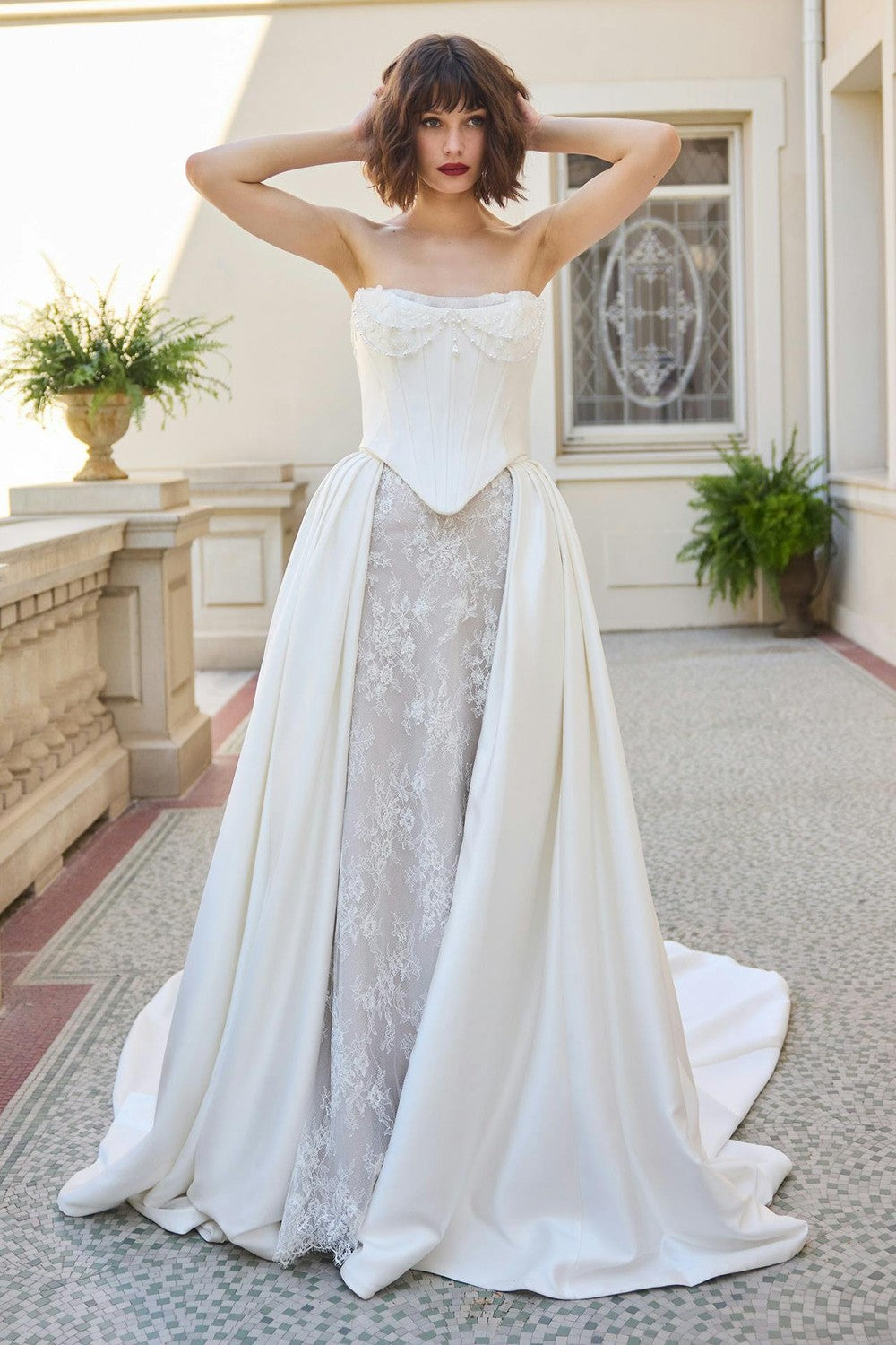 Plus-Size Modern And Unique Sheath Wedding Dress With Detachable Overskirt by Maggie Sottero — image 2 of 7