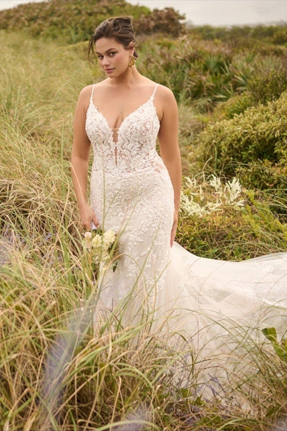 Plus-Size V-Neck Lace Fit-And-Flare Wedding Dress With Open Back by Maggie Sottero — image 1 of 2