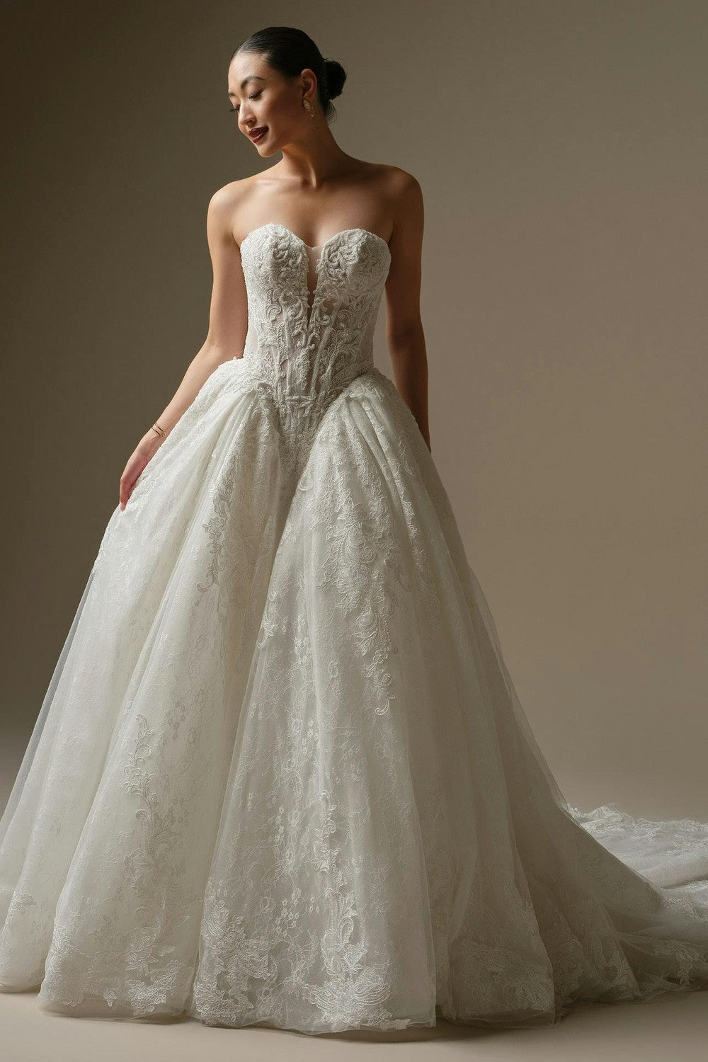 Regal And Dramatic Basque-Waist Lace Ball Gown With Buttons by Maggie Sottero — image 2 of 3