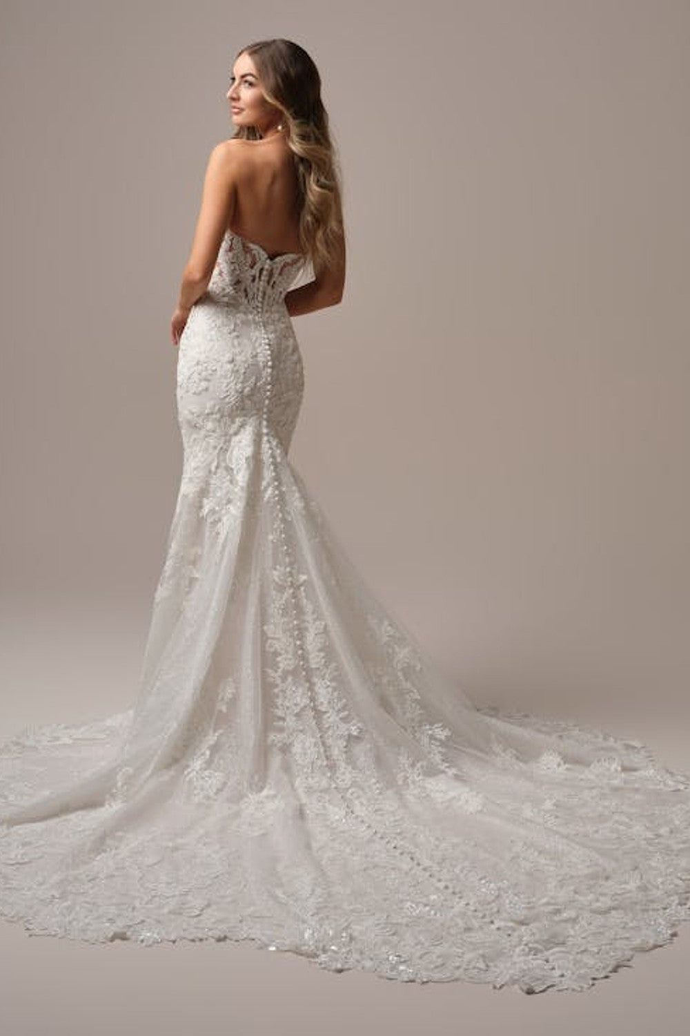 Romantic And Feminine Embellished Lace Fit-And-Flare Wedding Dress With Buttons by Maggie Sottero — image 3 of 3