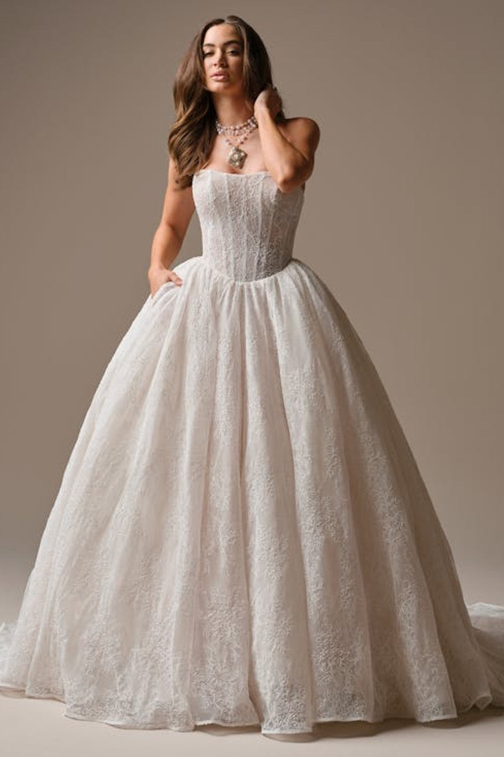 Romantic And Sparkly Basque-Waist Lace Ball Gown With Buttons by Maggie Sottero — image 2 of 3