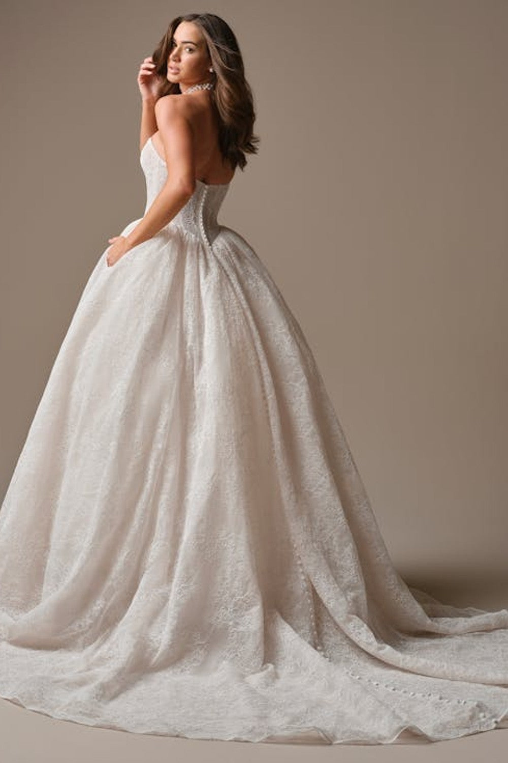 Romantic And Sparkly Basque-Waist Lace Ball Gown With Buttons by Maggie Sottero — image 3 of 3