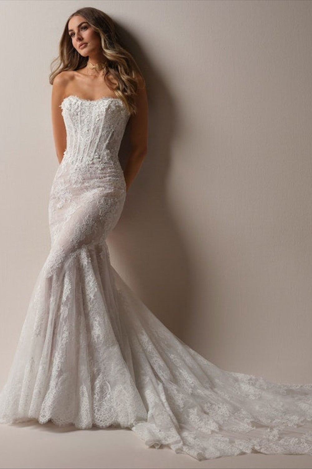 Strapless Lace Fit-And-Flare Wedding Dress With Detachable Sleeves by Maggie Sottero — image 2 of 3