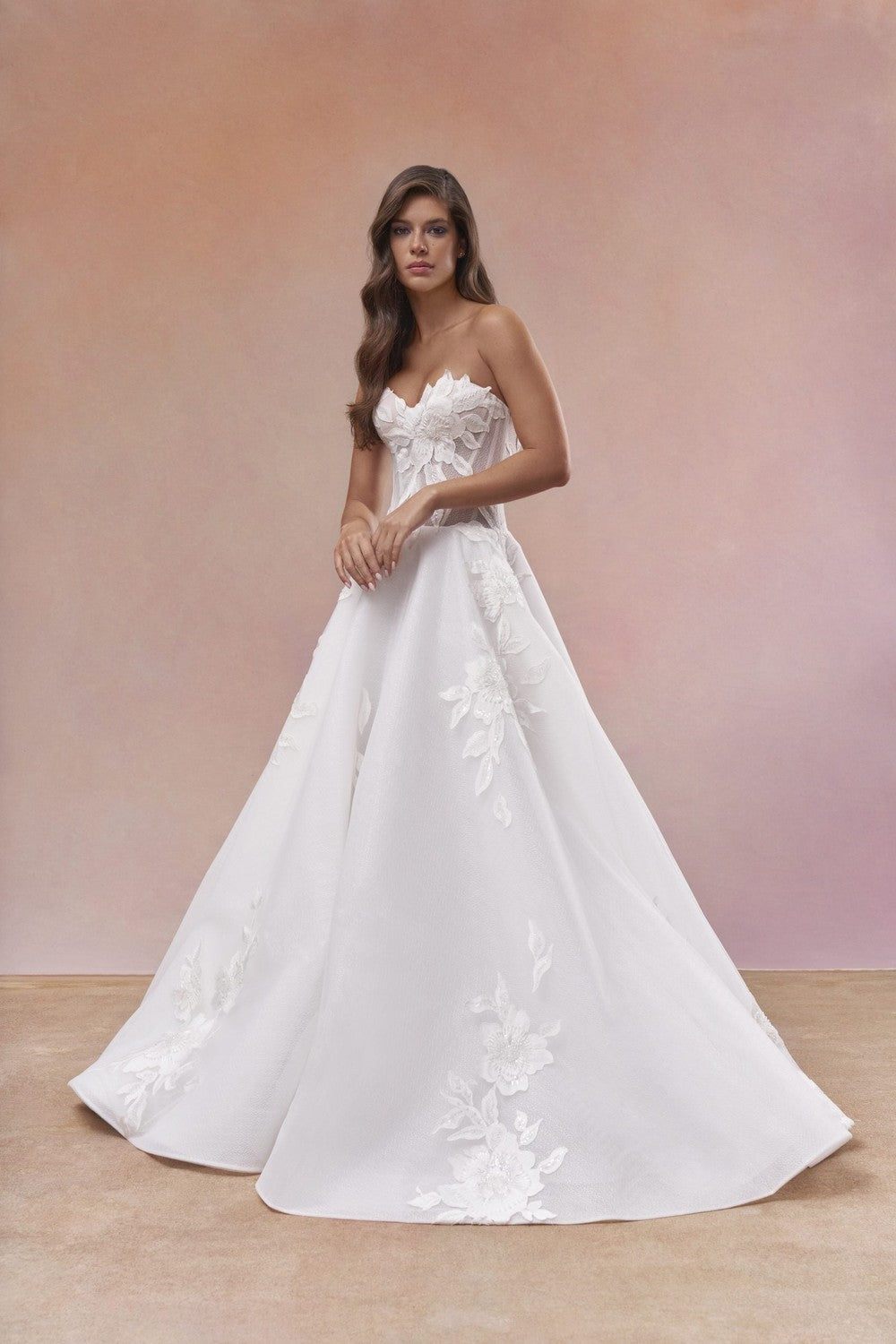 Floral‑Adorned A‑Line Wedding Dress
