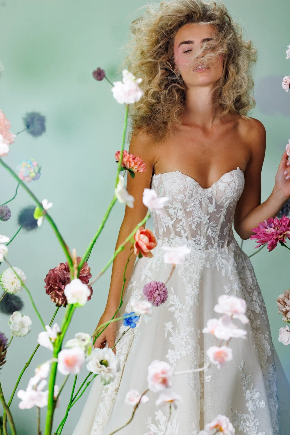 Sweet Floral A-Line Wedding Dress by Maria Farbinni — image 2 of 3