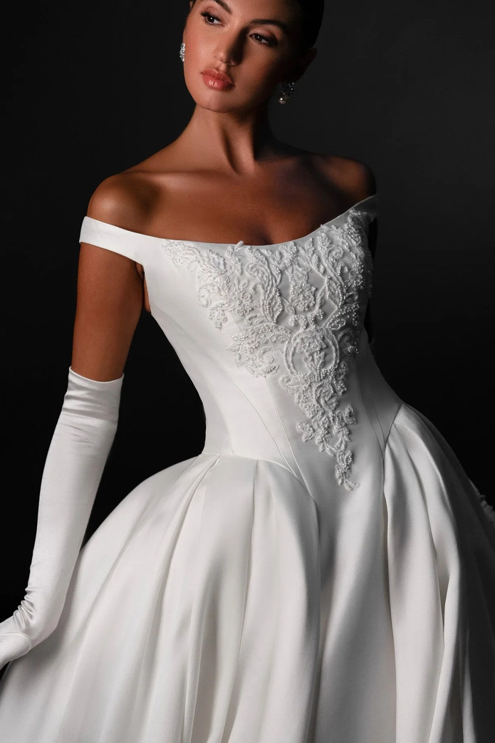 Classic And Regal Off-The-Shoulder Silk Ball Gown With Buttons by Martina Liana — image 2 of 3