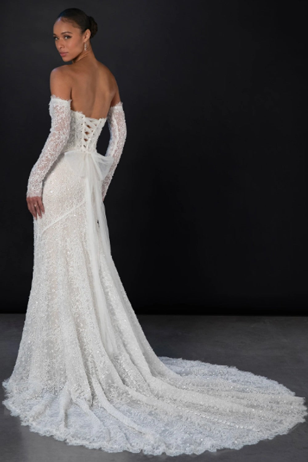 Embellished Lace Sheath Wedding Dress With Detachable Sleeves by Martina Liana — image 2 of 2