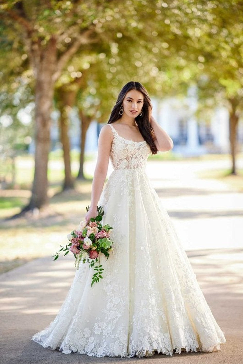 a line neckline dress Simple Satin A-line Square Neckline Beach Wedding Dresses, Bridal Gown,  MW805 main image 1