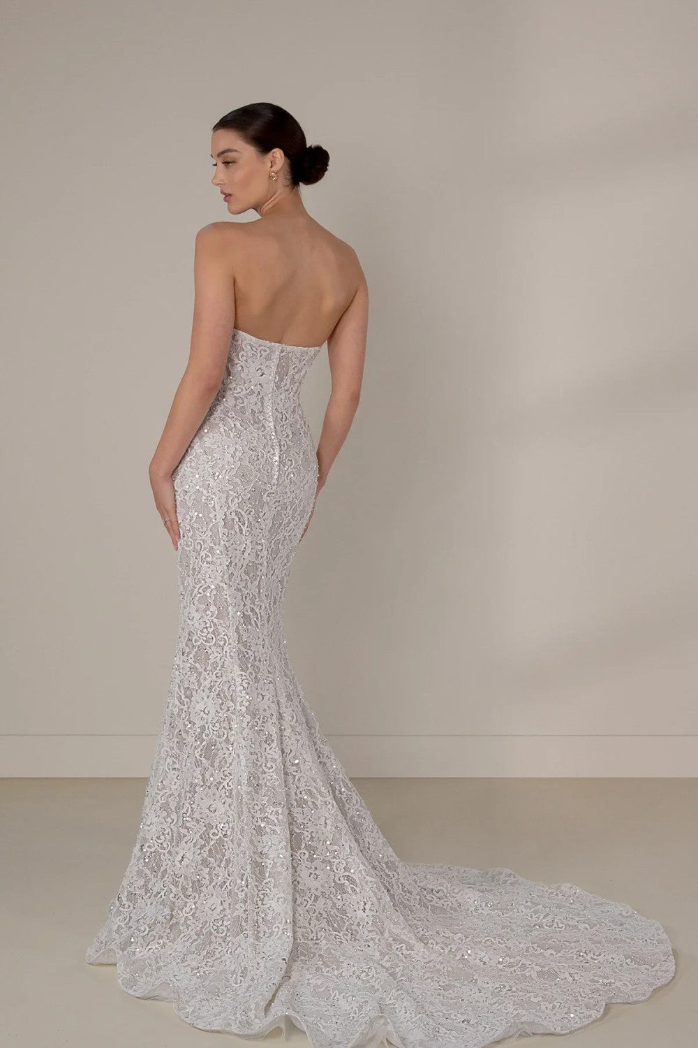 Embellished Lace Sheath Wedding Dress With Detachable Shawl And Overskirt by Martina Liana Luxe — image 3 of 7
