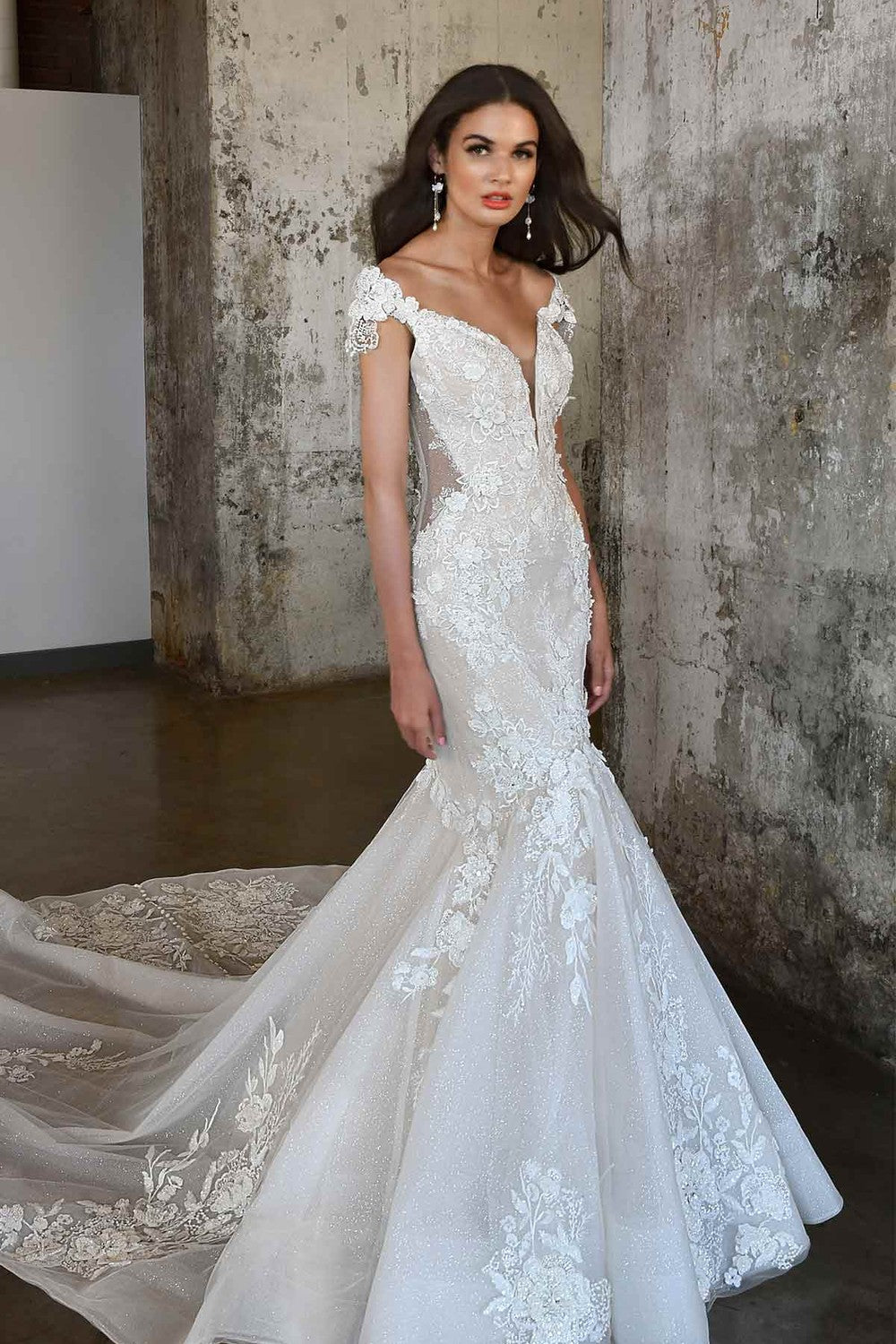 GLAMOROUS FIT-AND-FLARE WEDDING DRESS WITH CAP SLEEVES by Martina Liana Luxe — image 1 of 2
