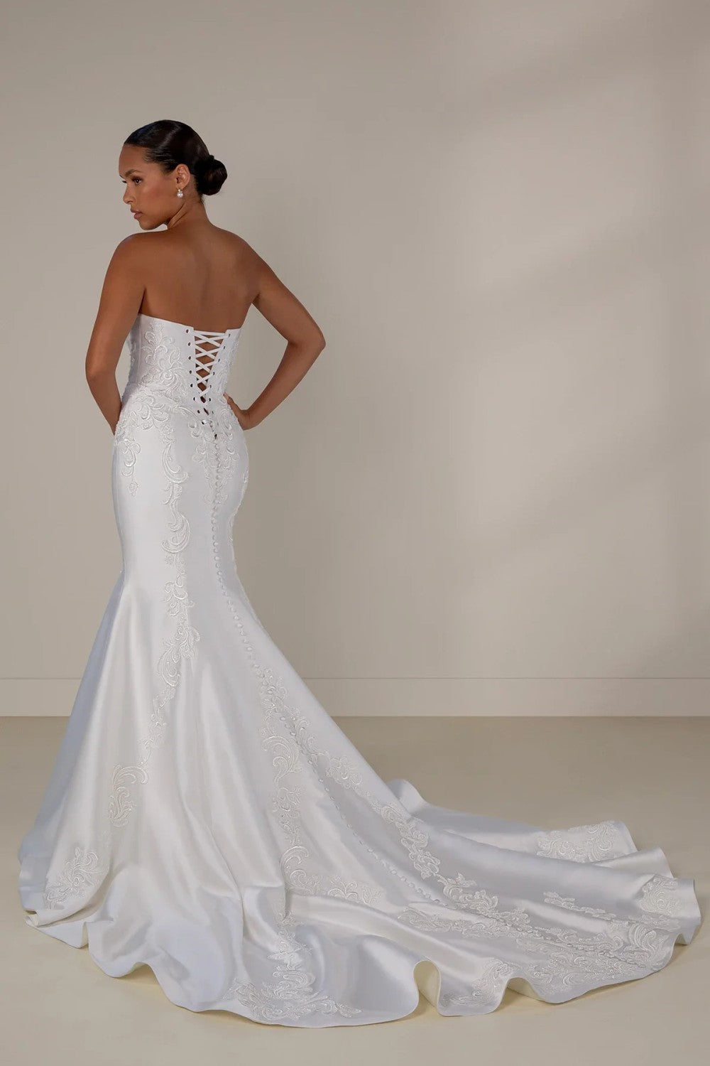 Regal And Dramatic Embellished Lace Fit-And-Flare Wedding Dress With Overskirt by Martina Liana Luxe — image 4 of 4