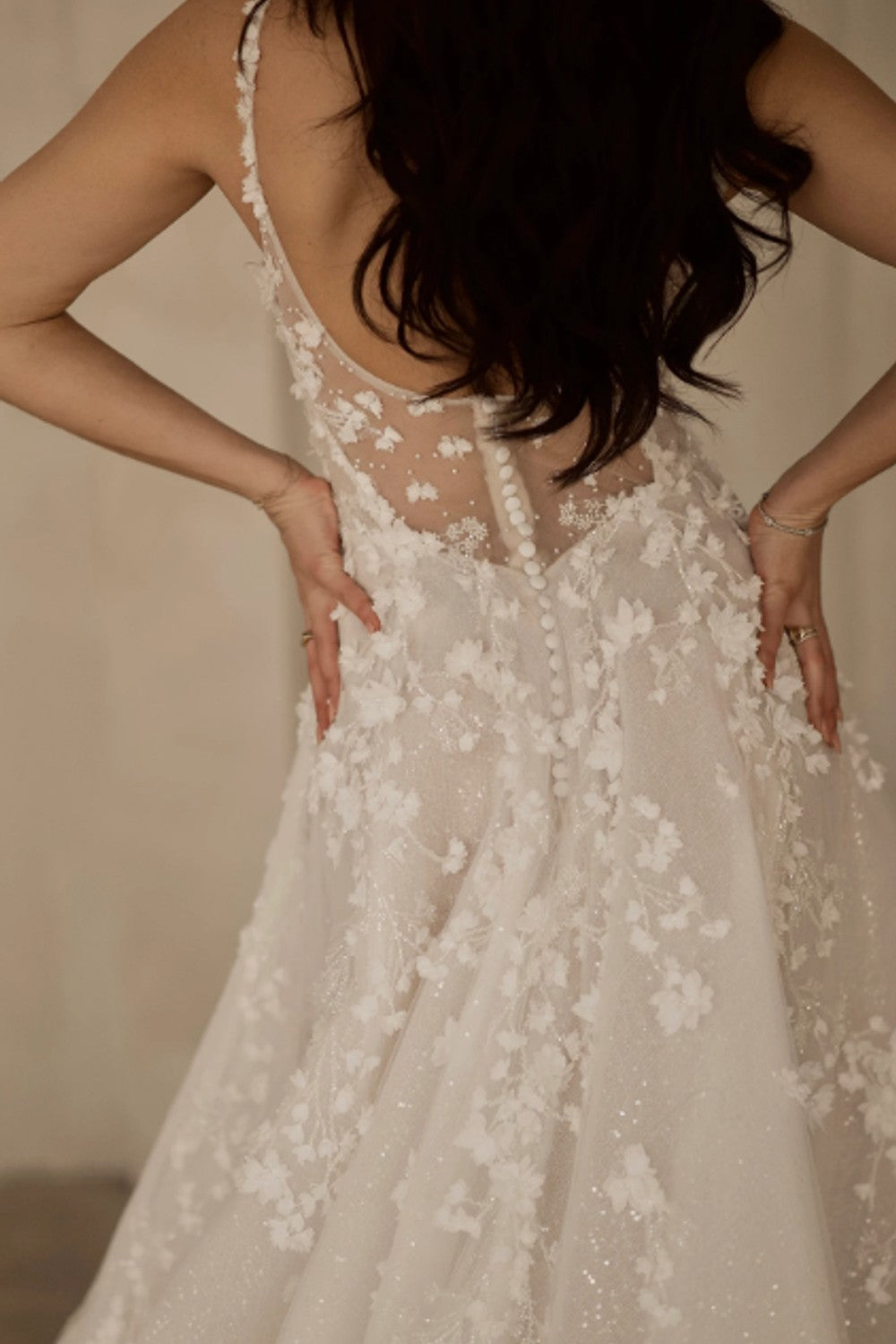 Romantic Square-Neck Floral A-Line Wedding Dress With Open Back by Martina Liana — image 2 of 2