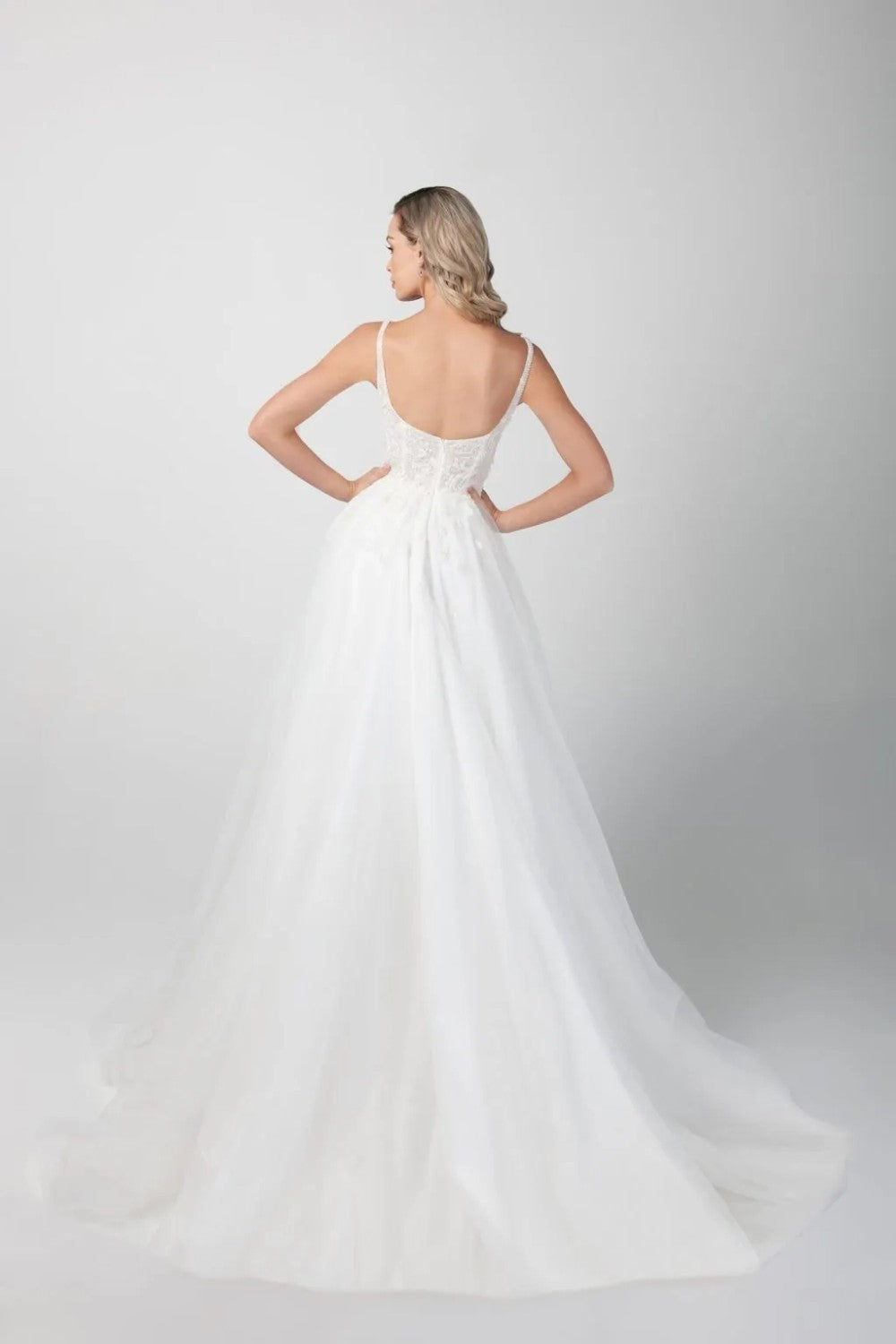 Chic And Modern Square-Neck Beaded A-Line Wedding Dress by Michelle Roth — image 2 of 2