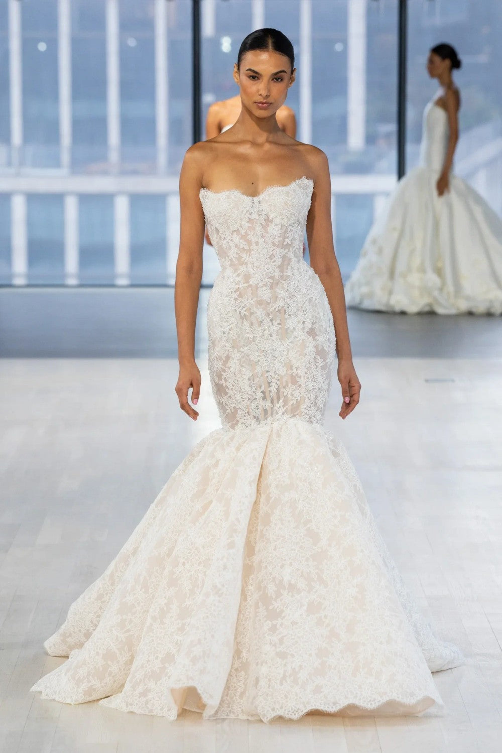 Delicate Lace Strapless Mermaid Wedding Dress | Kleinfeld Bridal Delicate Lace Strapless Mermaid Wedding Dress | Kleinfeld Bridal