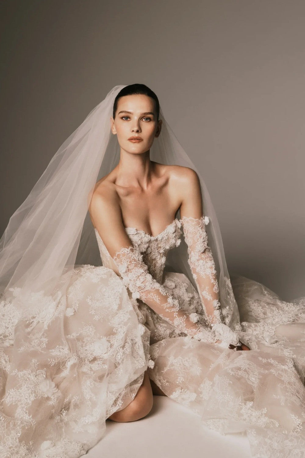 Dramatic And Romantic Lace Ball Gown With Detachable Sleeves by Nicole + Felicia For Kleinfeld — image 2 of 3