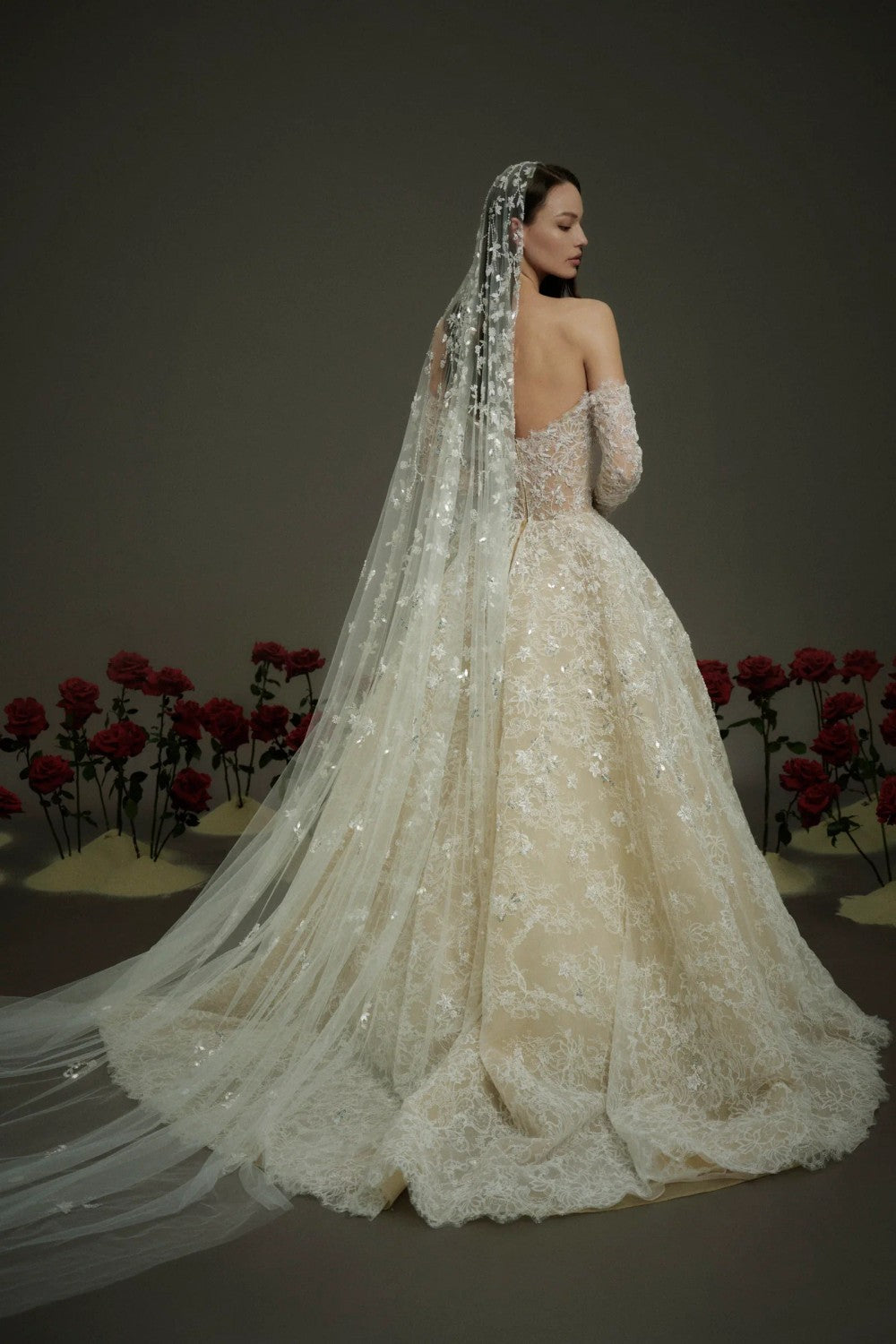 Elegant Embellished Lace Off-The-Shoulder Long Sleeve Ball Gown by Nicole + Felicia — image 3 of 3