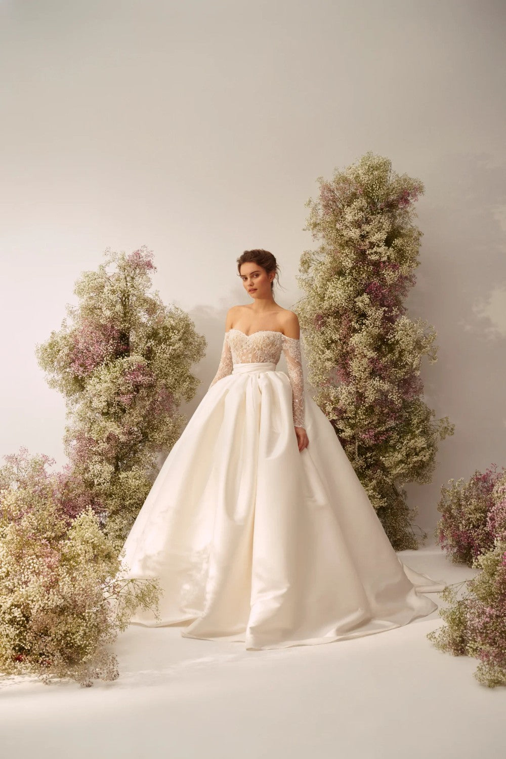 Lace Fit-and-Flare With Off-the-Shoulder Long Sleeves And Overskirt by Nicole + Felicia — image 3 of 4