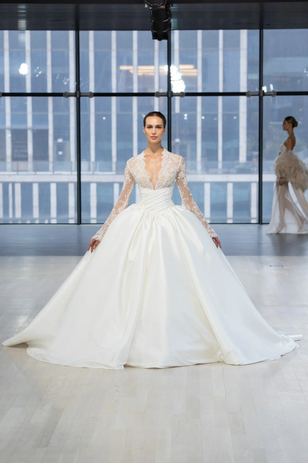 Long-Sleeve Lace Bodice Ball Gown by Nicole + Felicia — image 1 of 2