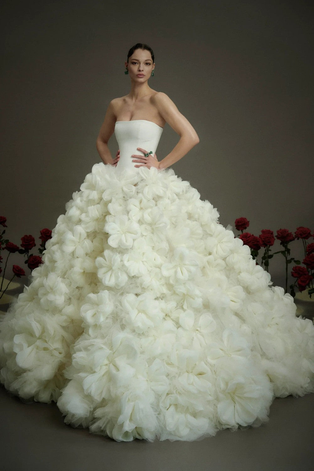 Romantic And Dramatic 3D Floral Ball Gown by Nicole + Felicia — image 1 of 4