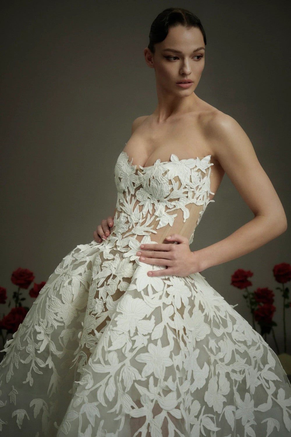Unique And Romantic Hand-Cut Floral Ball Gown by Nicole + Felicia — image 2 of 3