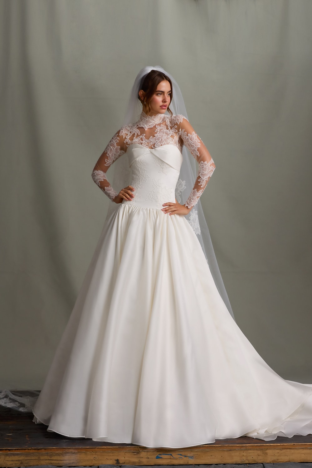 Strapless Drop-Waist Silk Ball Gown With Buttons And Detachable Topper by Anne Barge — image 2 of 3
