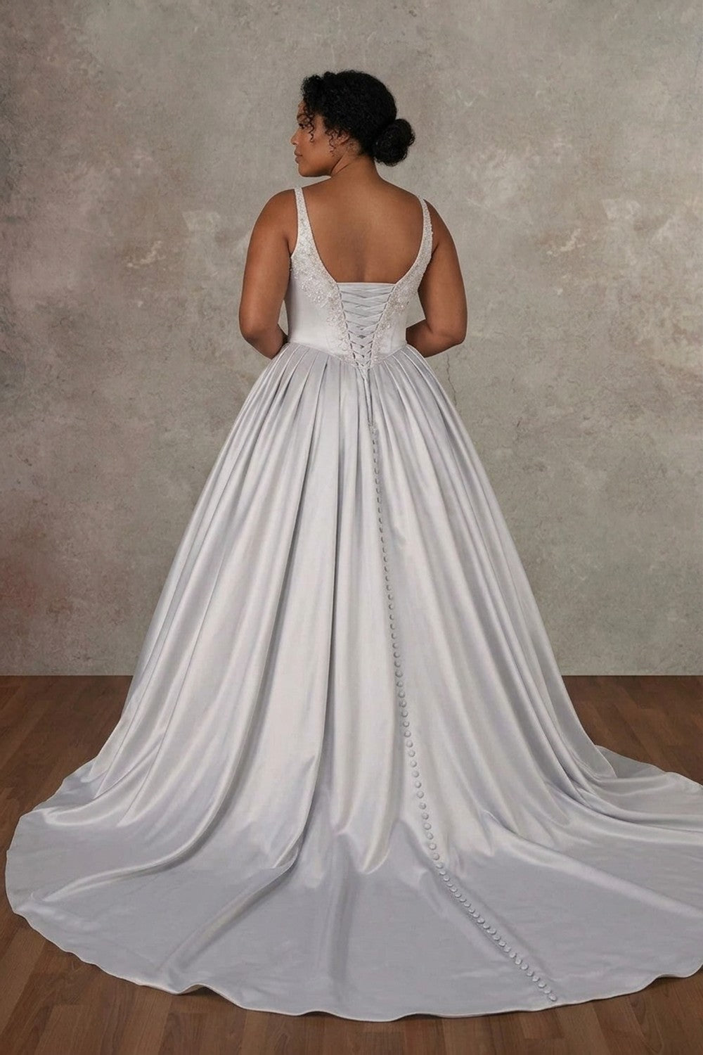 Plus-Size Dramatic And Regal Embellished Satin Ball Gown With Buttons — plus-size render