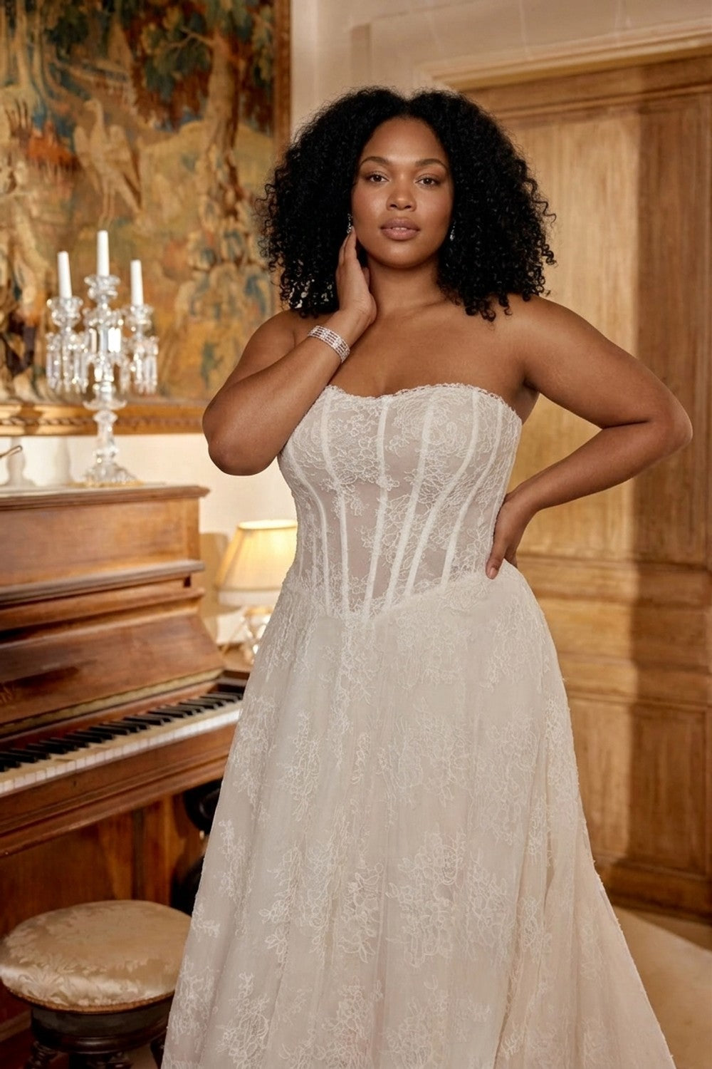 Plus-Size All Over Lace Strapless Ball Gown β plus-size render