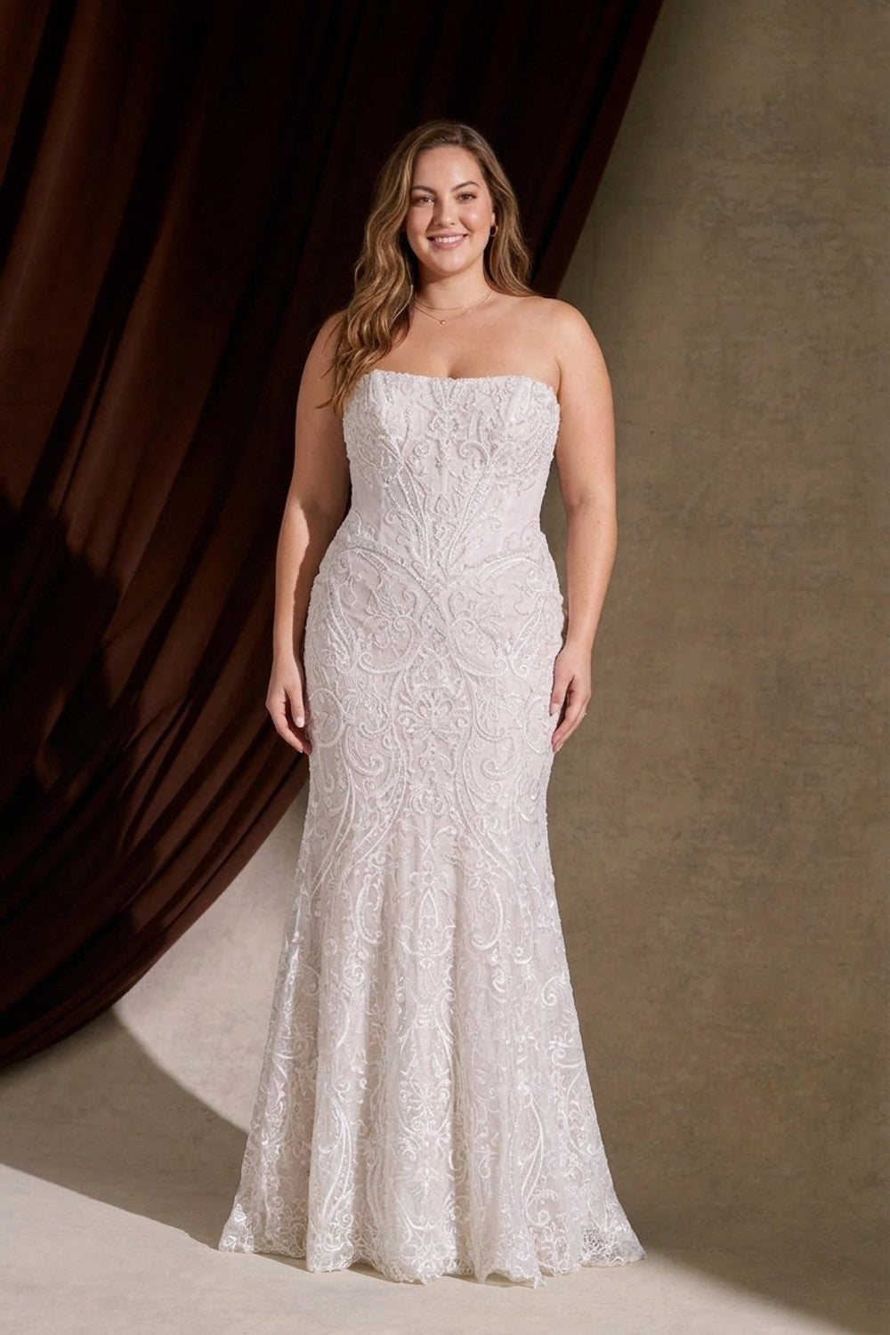 Plus-Size Intricately Detailed Fit-And-Flare Wedding Dress — plus-size render