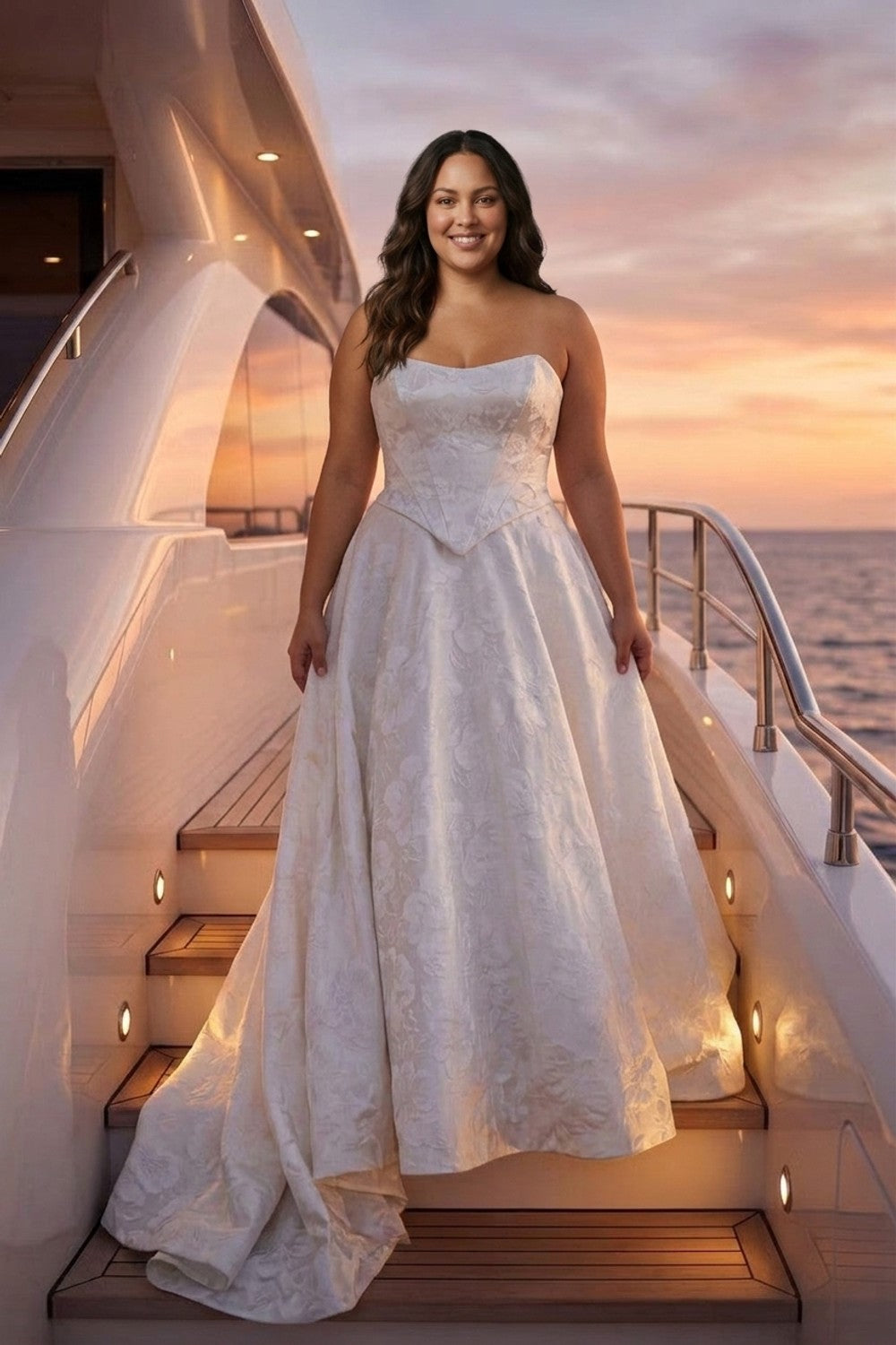 Plus-Size Elegant Basque Waist A-Line Wedding Dress — plus-size render