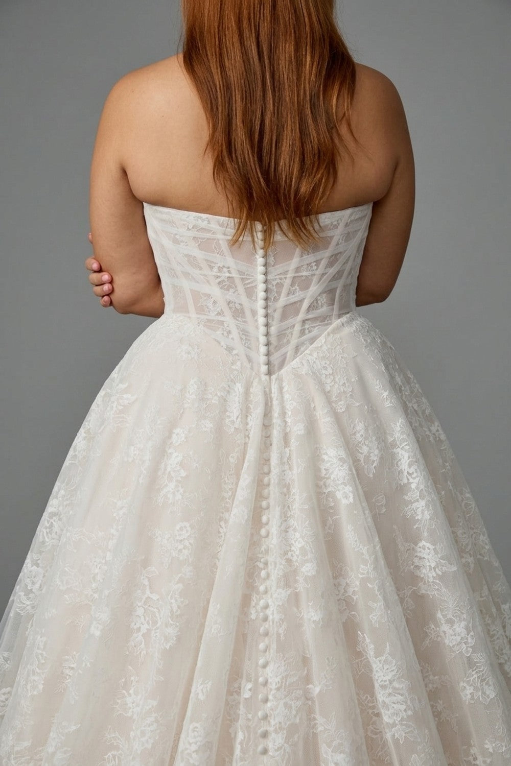 Plus-Size Lace Ball Gown with Peek-A-Boo Neckline — plus-size render