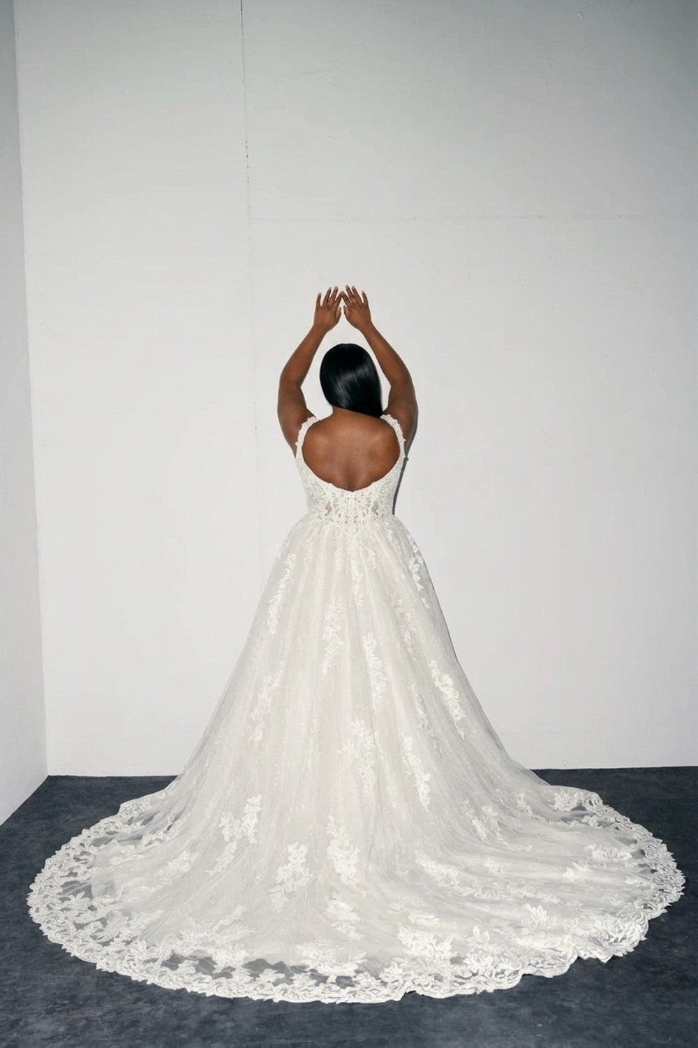 Plus-Size Sparkly Floral Ball Gown with Square Neckline — plus-size render