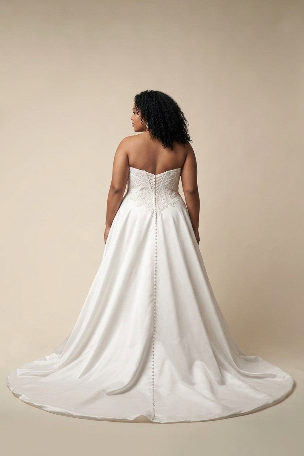 Plus-Size Strapless Basque-Waist Ball Gown With Buttons — plus-size render