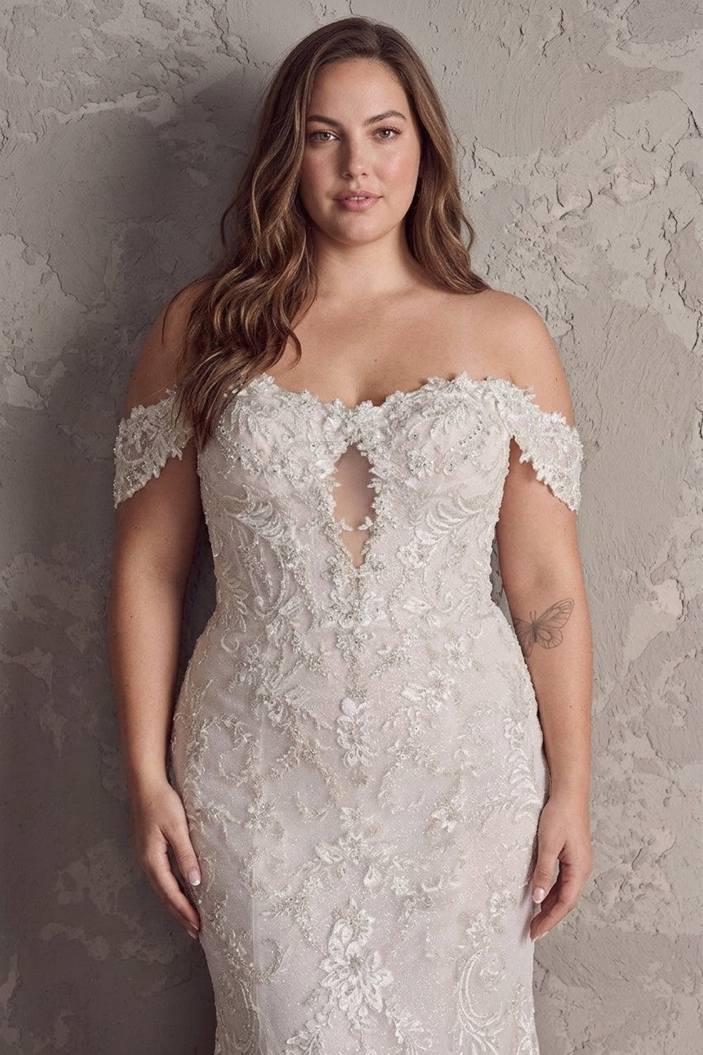 Plus-Size Off-the-Shoulder Sweatheart Fit-and-Flare Wedding Dress — plus-size render