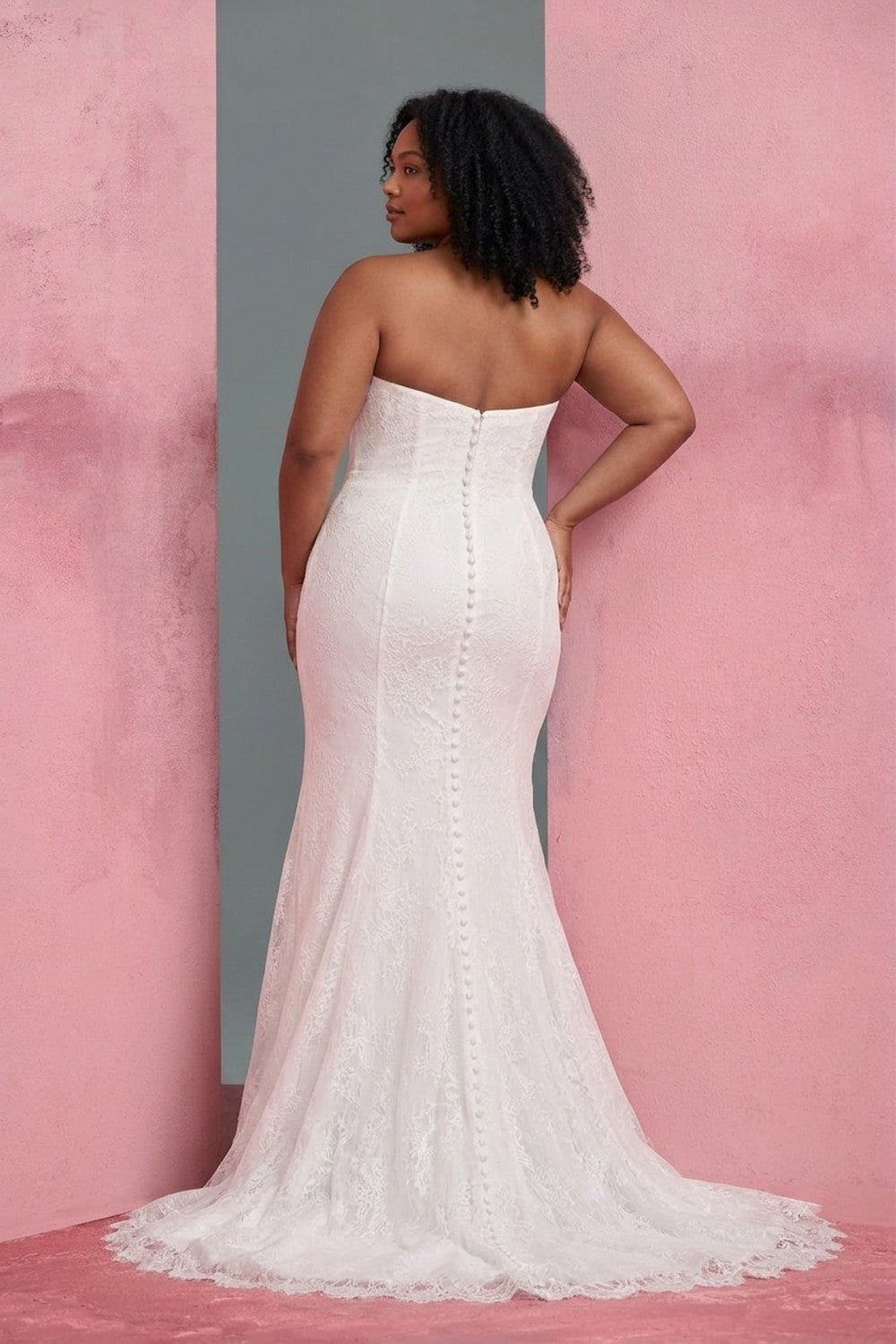 Plus-Size Chic And Romantic Lace Fit-And-Flare Wedding Dress With Buttons — plus-size render