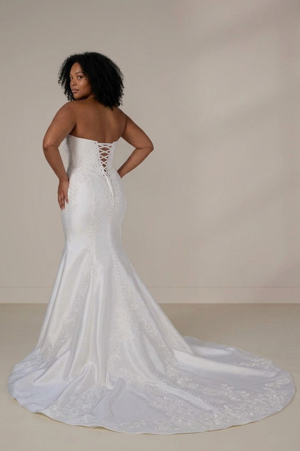 Plus-Size Regal And Dramatic Embellished Lace Fit-And-Flare Wedding Dress With Overskirt — plus-size render